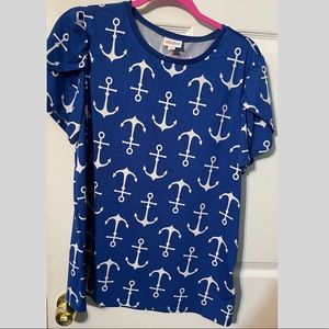 Lularoe Olive Large Tulip Sleeve Anchor Shirt L